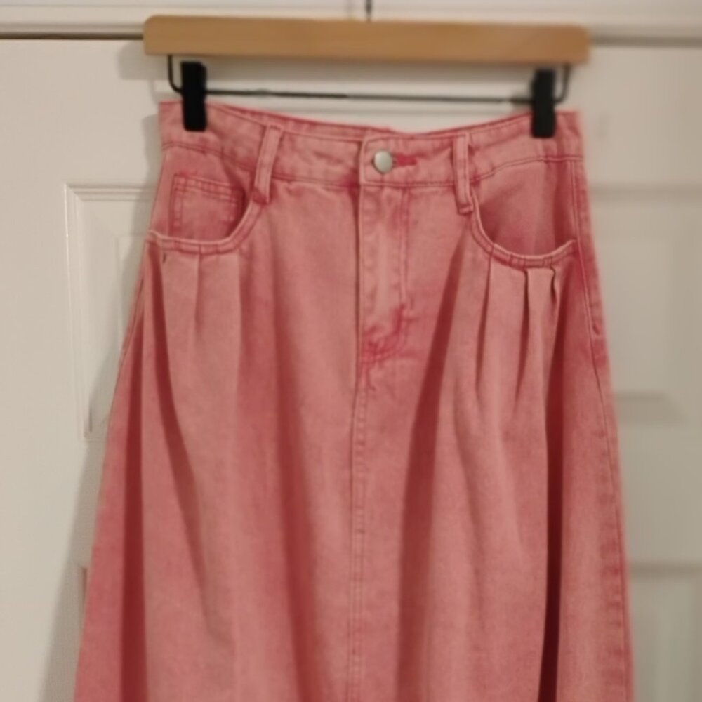 SHEIN Women's High Waist Raw Hem Denim Jean Skirt Size 28 Color Pink